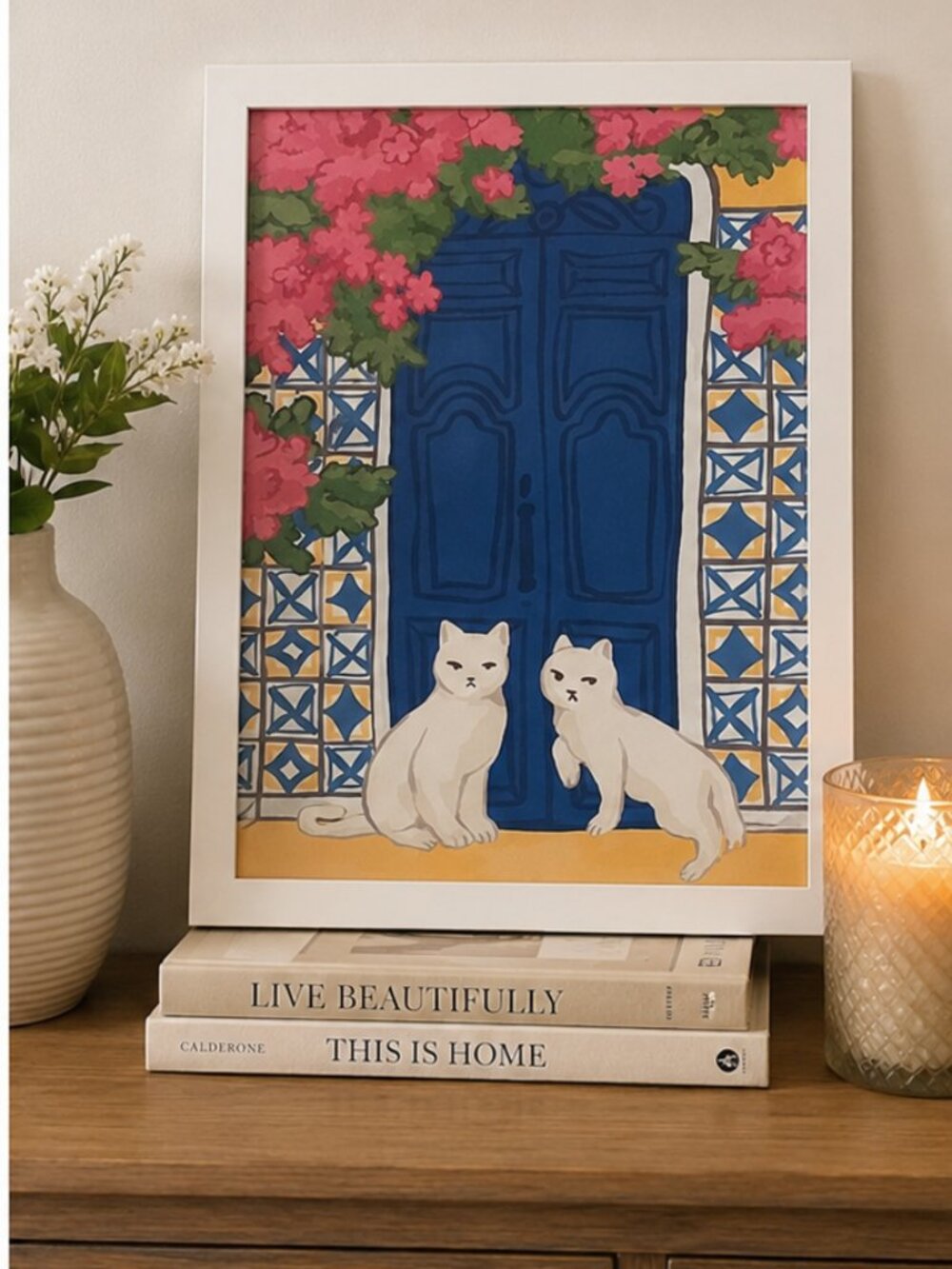 Sapna Shah Cat on Books Framed Wall Art Book Lover Reading Nook Decor 11x14 NEW